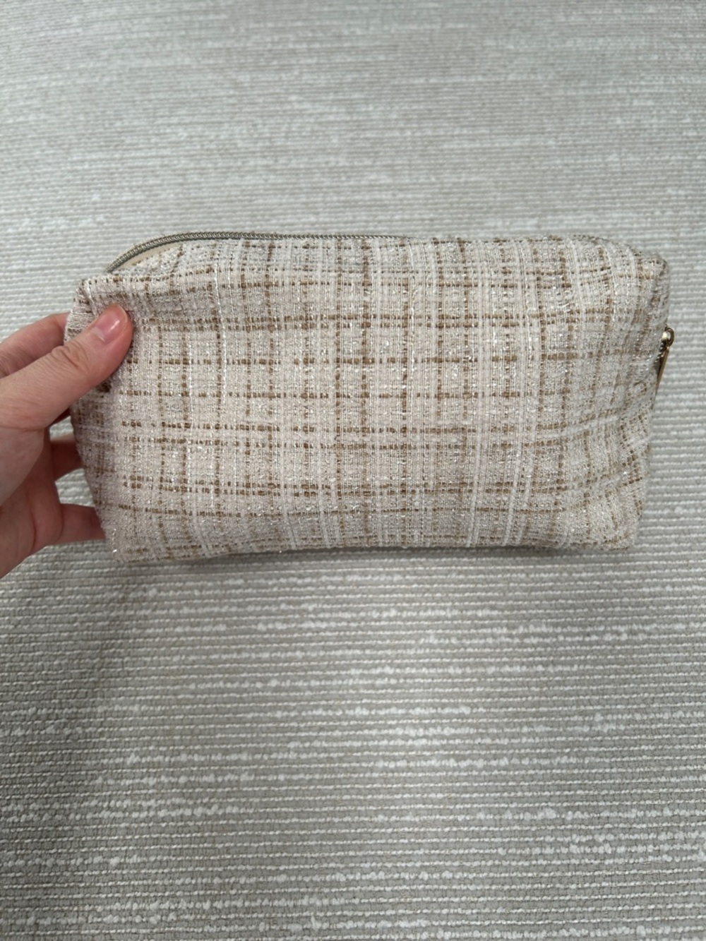 Neutral Tweed Cosmetic Pouch - Cream & Tan